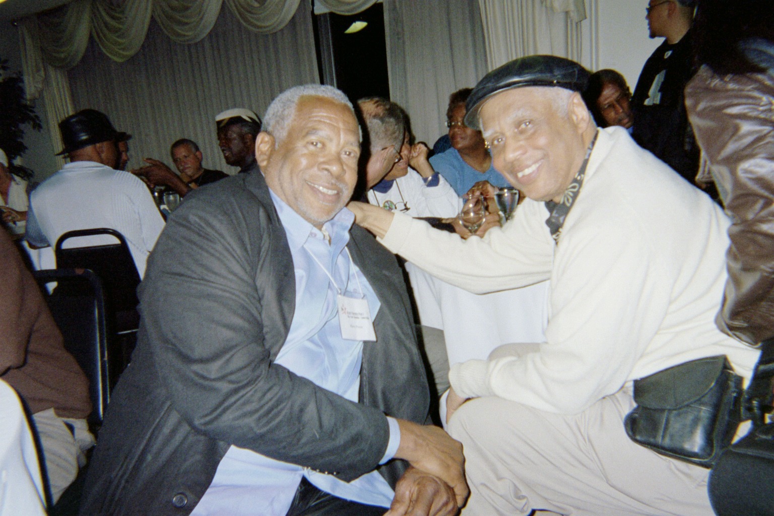 BPP 40th - Bert w patient and friend Marty Payne, member of Oakland Direct Action Committee, trumpet player in Caribbean All Stars